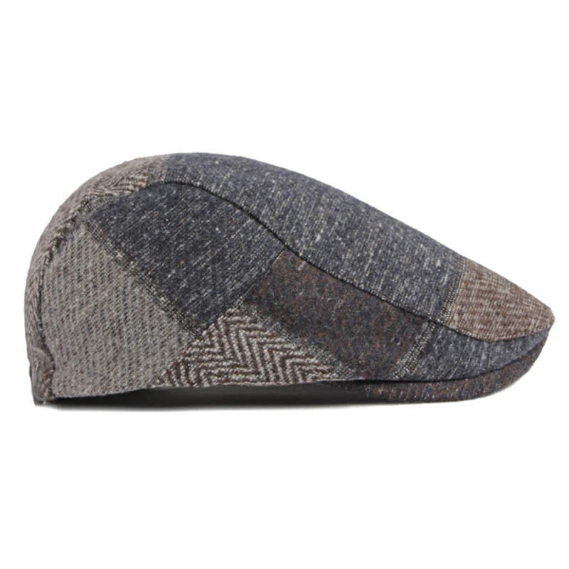 Patchwork Stitching Herringbone Tweed Beret Hat - Image 3