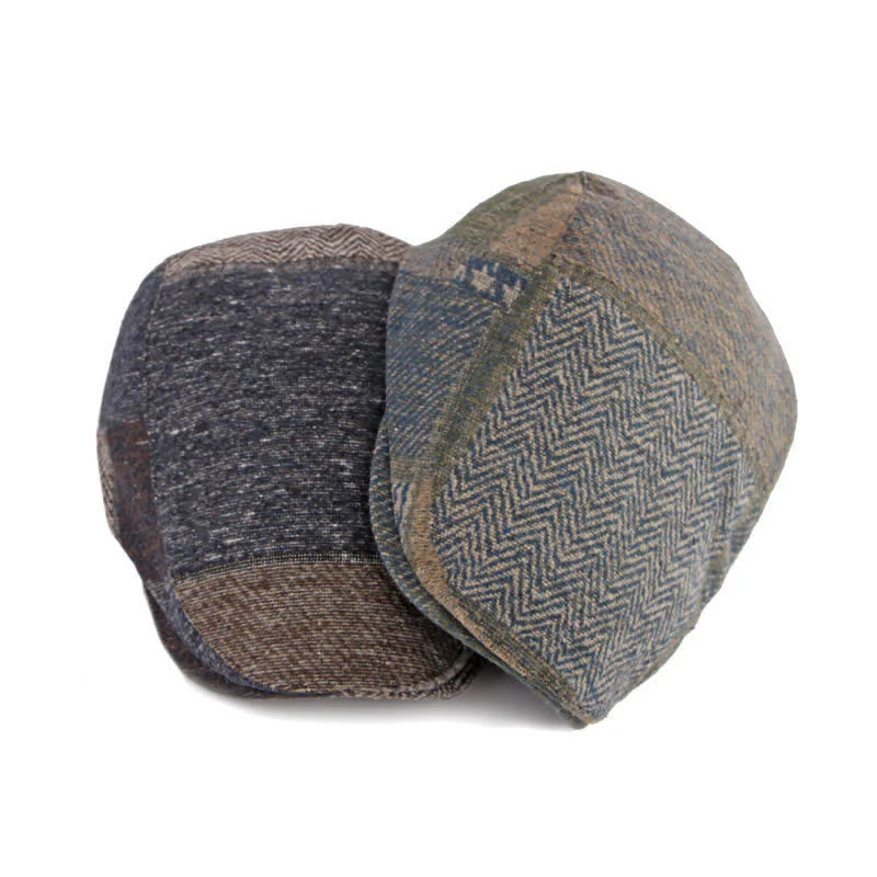 Patchwork Stitching Herringbone Tweed Beret Hat - Image 4