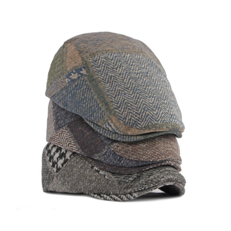 Patchwork Stitching Herringbone Tweed Beret Hat - Image 5
