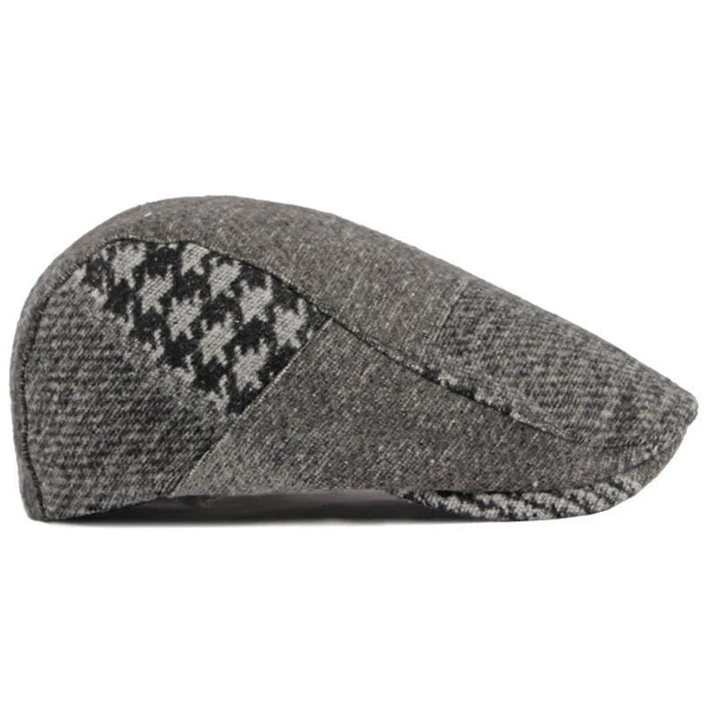 Patchwork Stitching Herringbone Tweed Beret Hat - Image 7