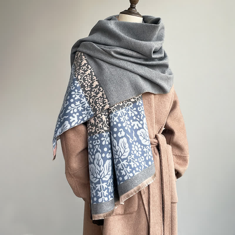 Patchwork-Style Flower Leaves Pattern Warm Scarf