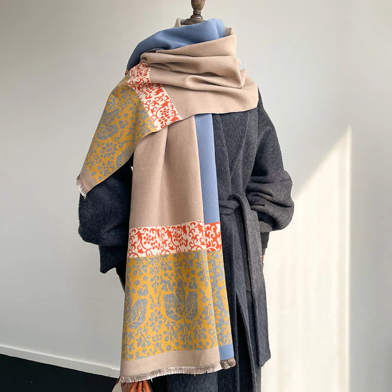 Patchwork-Style Flower Leaves Pattern Warm Scarf - Image 4