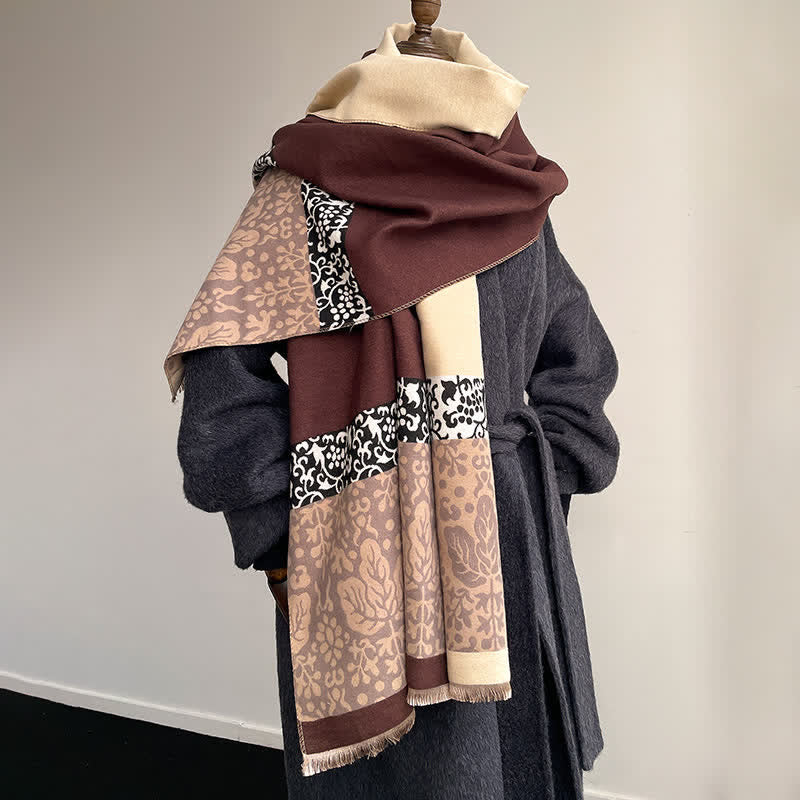 Patchwork-Style Flower Leaves Pattern Warm Scarf - Image 6