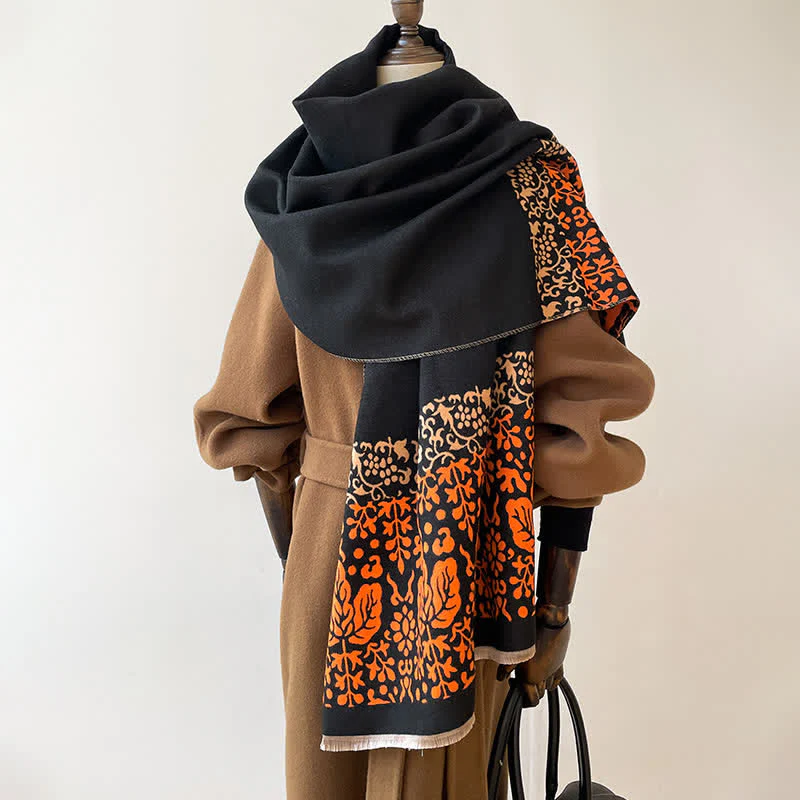 Patchwork-Style Flower Leaves Pattern Warm Scarf - Image 8