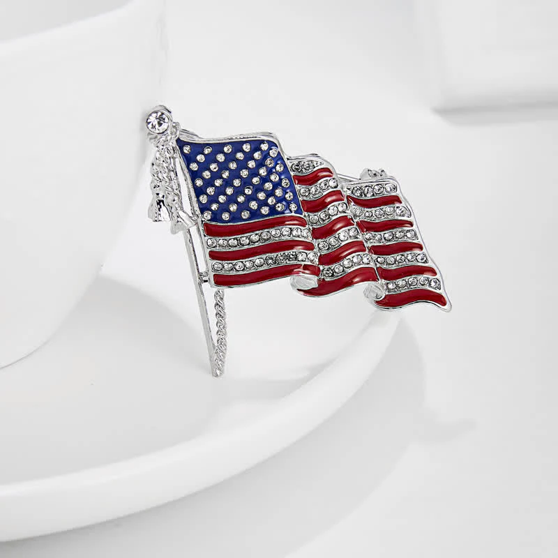 Patriotic American Flag Sparkling Rhinestone Brooch - Image 5