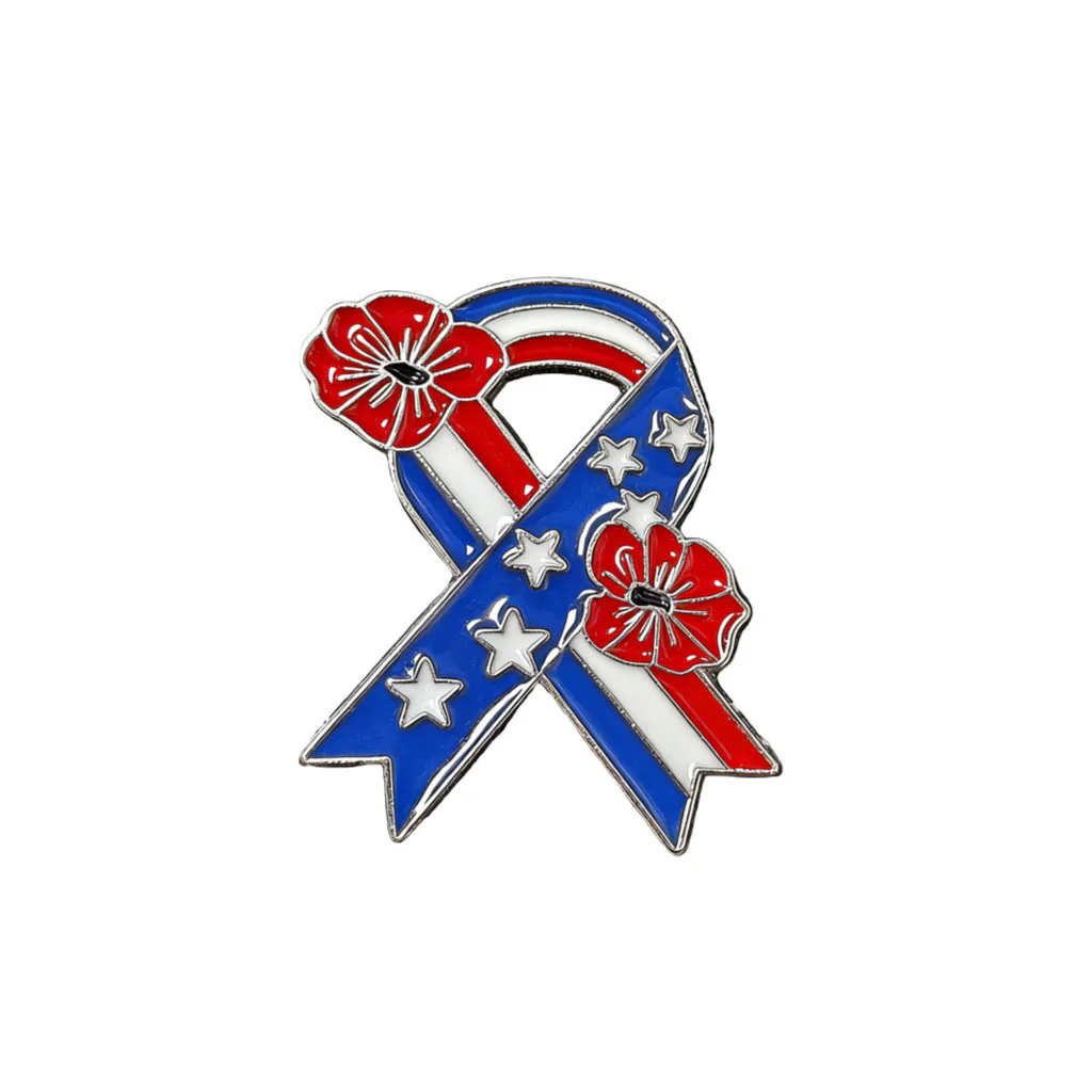 Patriotic Ribbon American Flag Poppy Enamel Brooch - Image 8