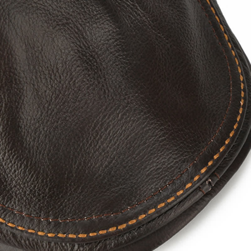 Peaked Cabbie Flat Cap Genuine Leather Beret Hat - Image 9