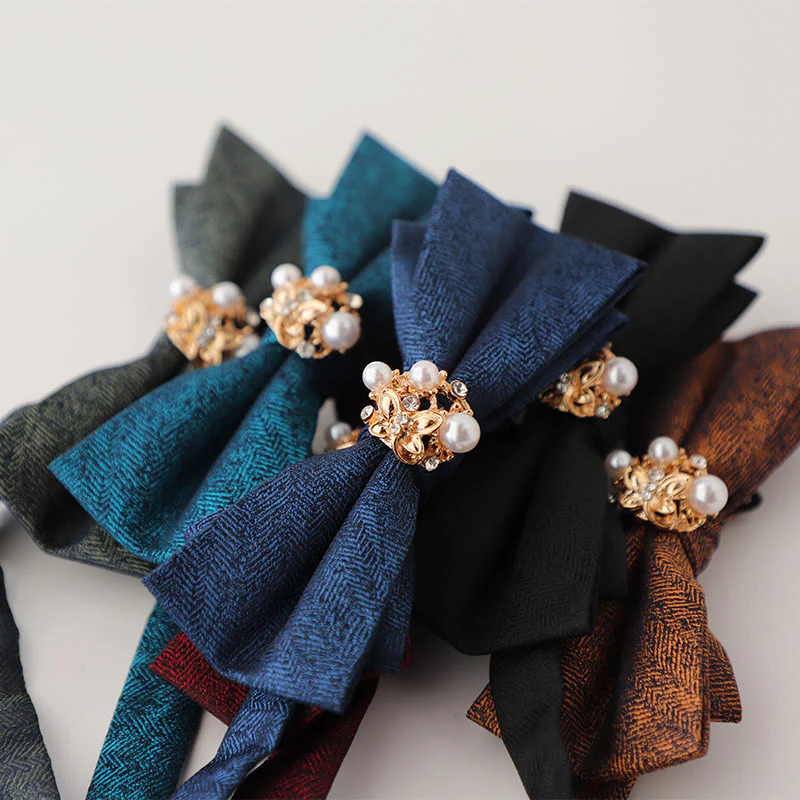 Pearl Jacquard Double Layer Adjustable Strap Bow Tie - Image 4