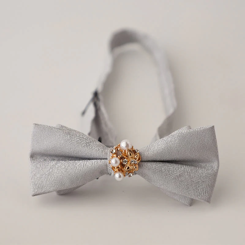 Pearl Jacquard Double Layer Adjustable Strap Bow Tie - Image 9
