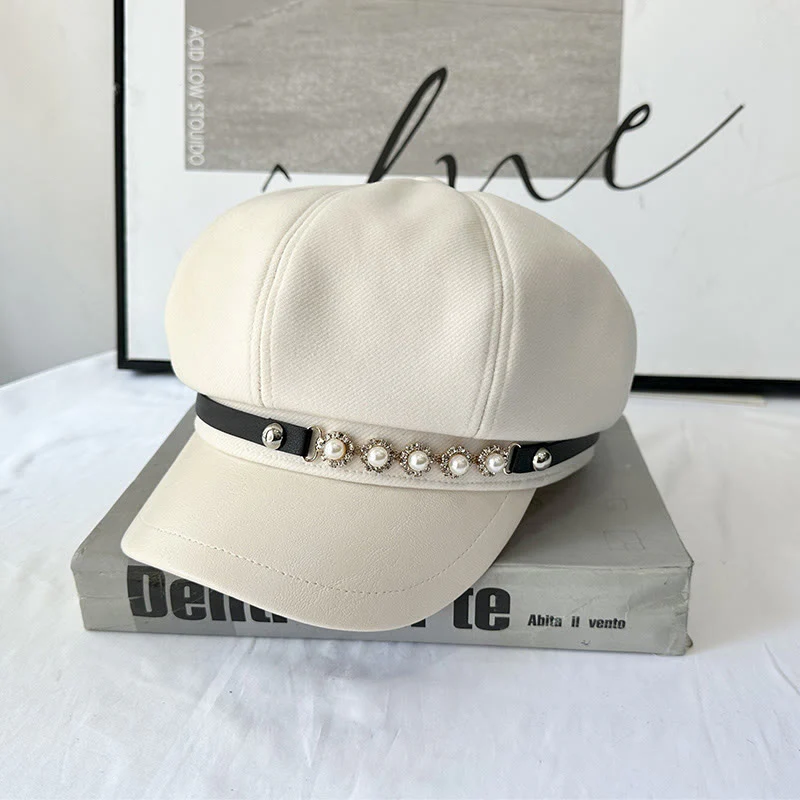 Pearl Sunflower Metal Buckle Women's Winter Beret