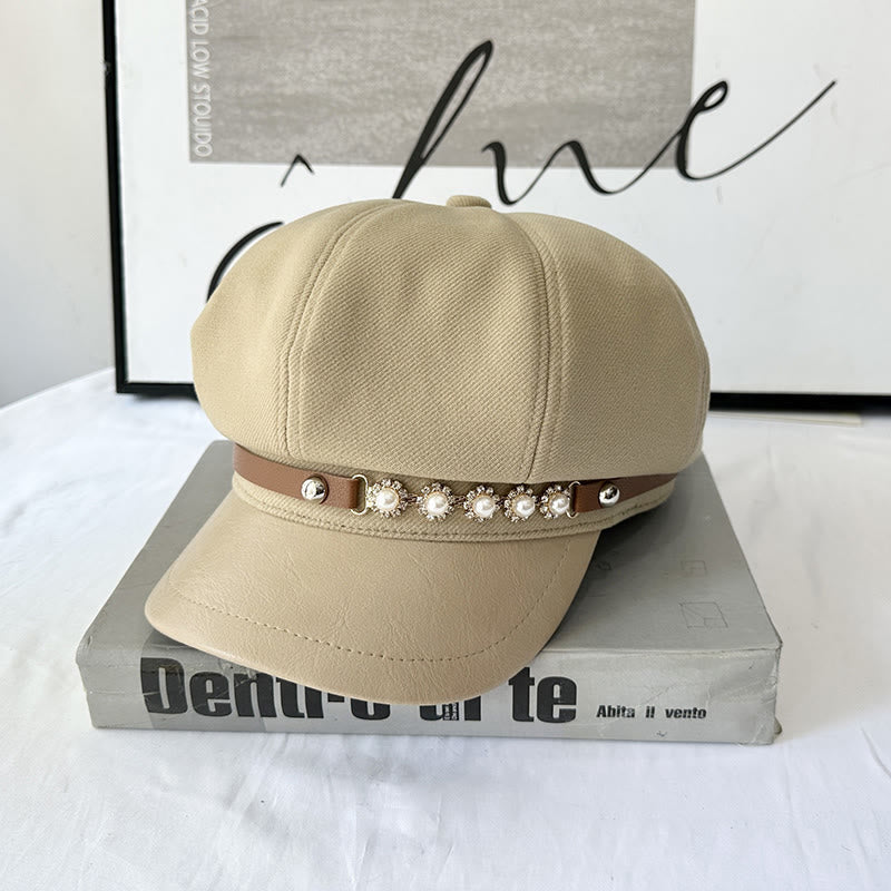 Pearl Sunflower Metal Buckle Women's Winter Beret - Image 2