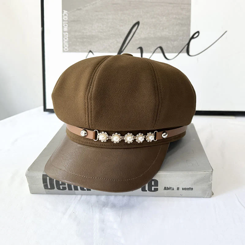 Pearl Sunflower Metal Buckle Women's Winter Beret - Image 3