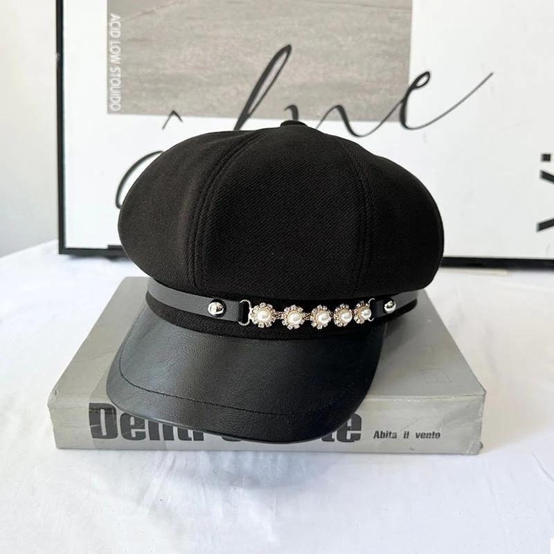 Pearl Sunflower Metal Buckle Women's Winter Beret - Image 4
