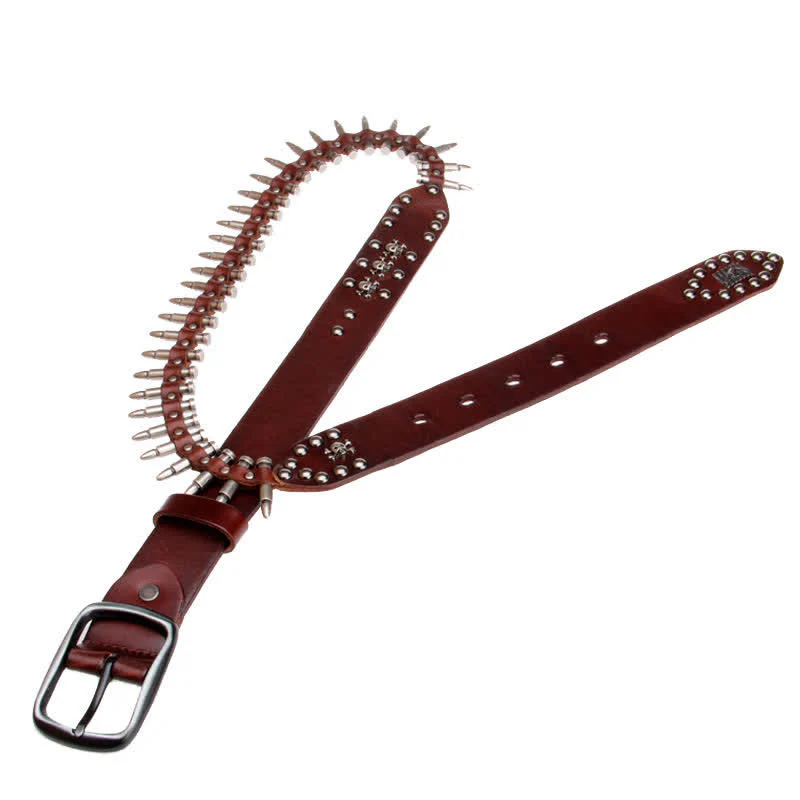 Personality Cool Bullet Rivet Leather Belt - Image 14
