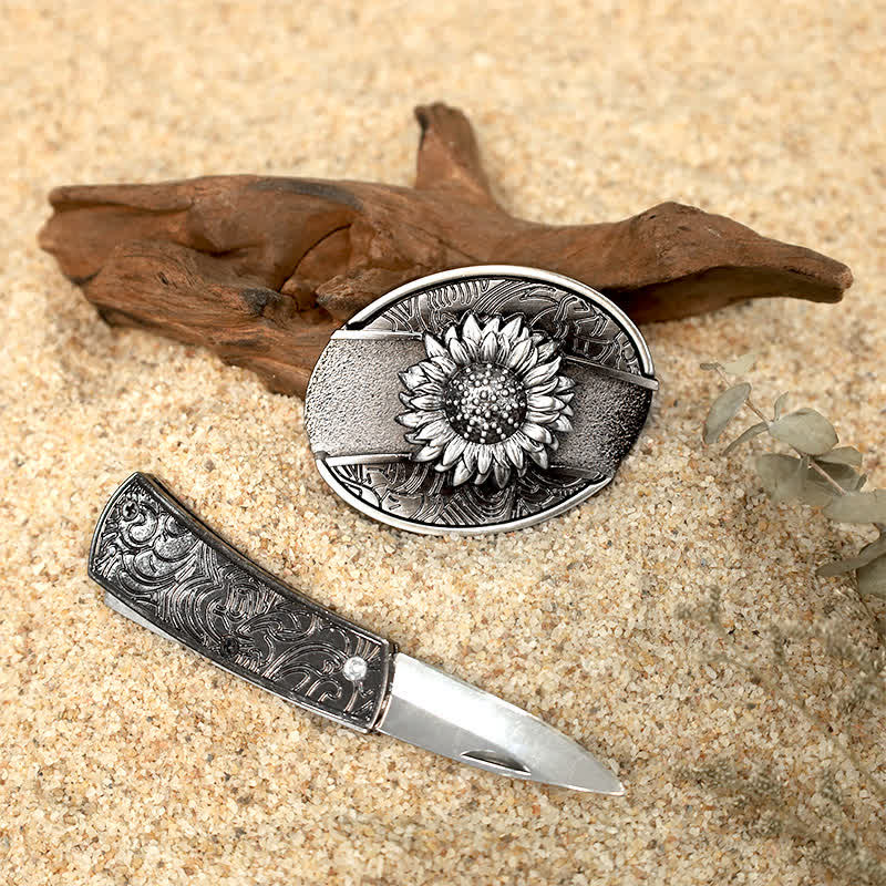 Personality DIY Hidden Folding Knife Leather Belt Buckles Bundle Set - Image 10