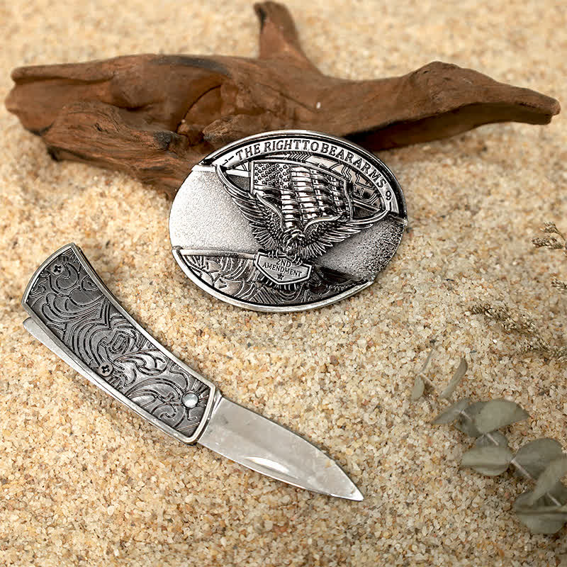 Personality DIY Hidden Folding Knife Leather Belt Buckles Bundle Set - Image 3
