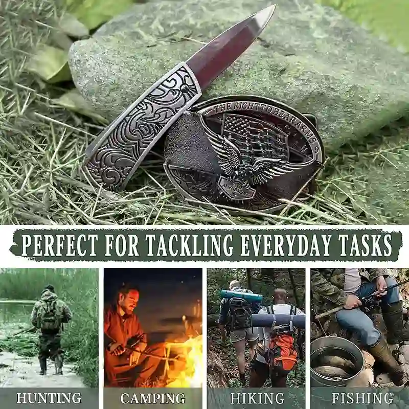 Personality DIY Hidden Folding Knife Leather Belt Buckles Bundle Set - Image 5
