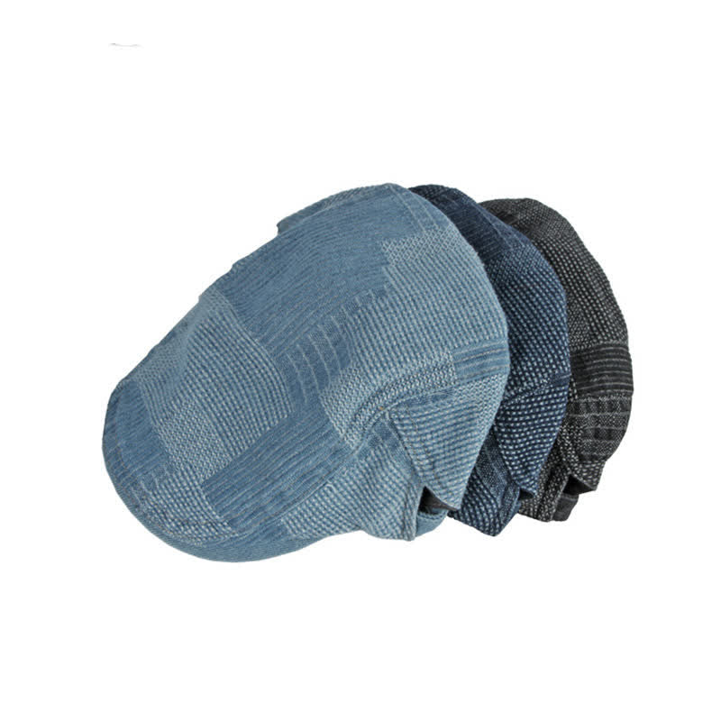 Personality Painter Washed Denim Beret Flat Cap - Image 3