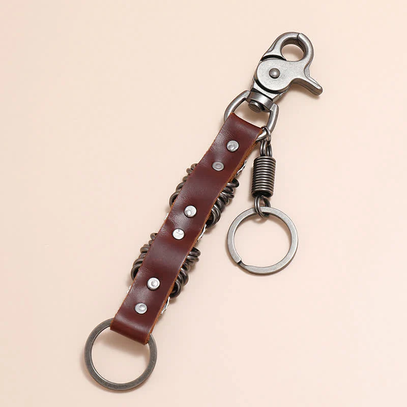 Personality Skull Head Shape Leather Keychain - Image 4