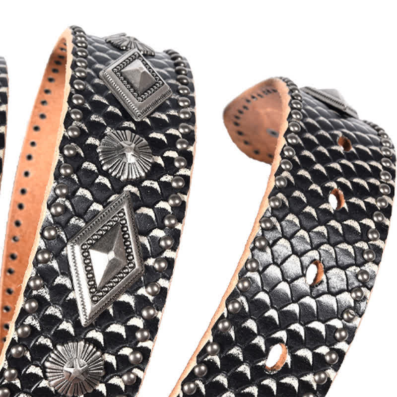 Personality Snake Skin Pattern Rivets Leather Belt - Image 10