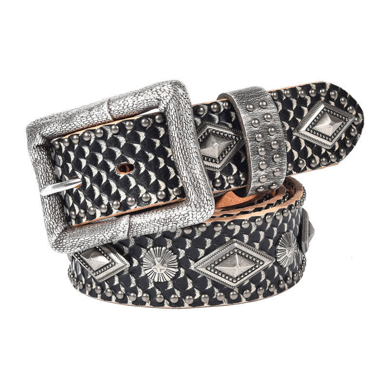Personality Snake Skin Pattern Rivets Leather Belt - Image 3