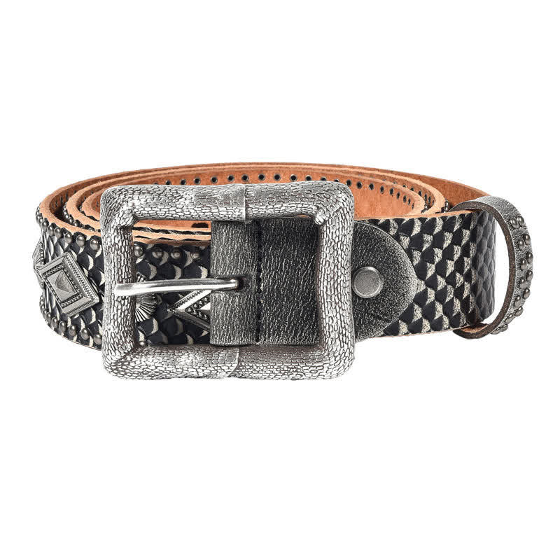 Personality Snake Skin Pattern Rivets Leather Belt - Image 4