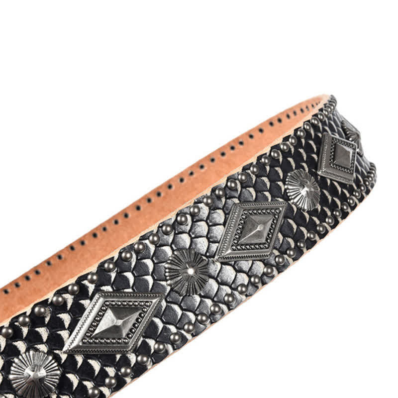 Personality Snake Skin Pattern Rivets Leather Belt - Image 9