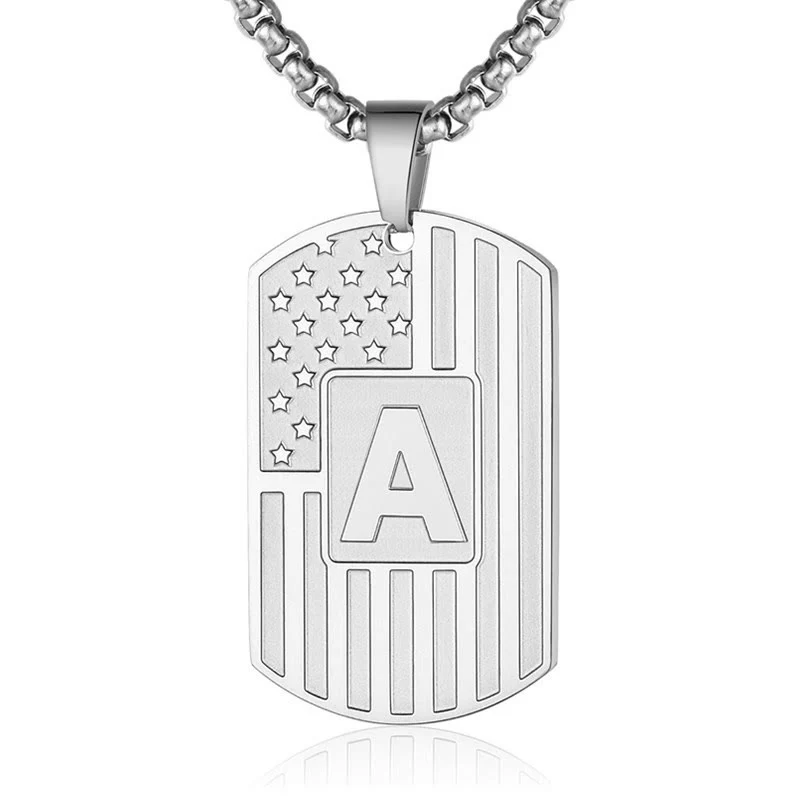 Personalized American Flag Letter Dog Tag Necklace - Image 2