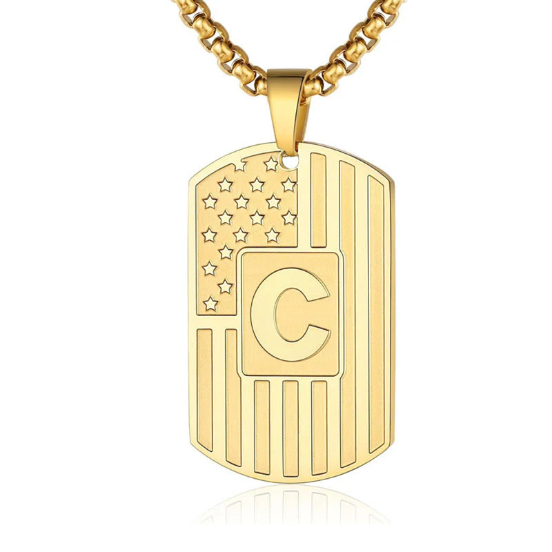 Personalized American Flag Letter Dog Tag Necklace - Image 3