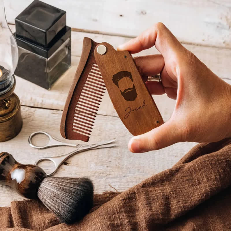 Personalized Carved Name Folding Wood Beard Hair Comb - Image 2