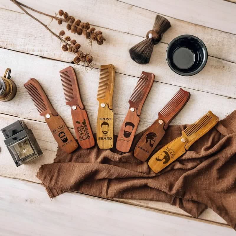 Personalized Carved Name Folding Wood Beard Hair Comb - Image 7