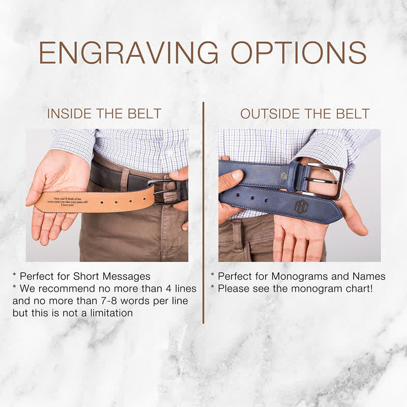 Personalized Custom Name Text Engraved Leather Belt - Image 3