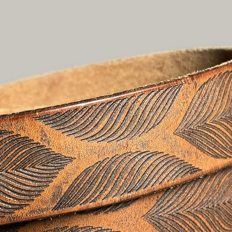 Personalized Distressed Plant Leaves Embossed Leather Belt - Image 10