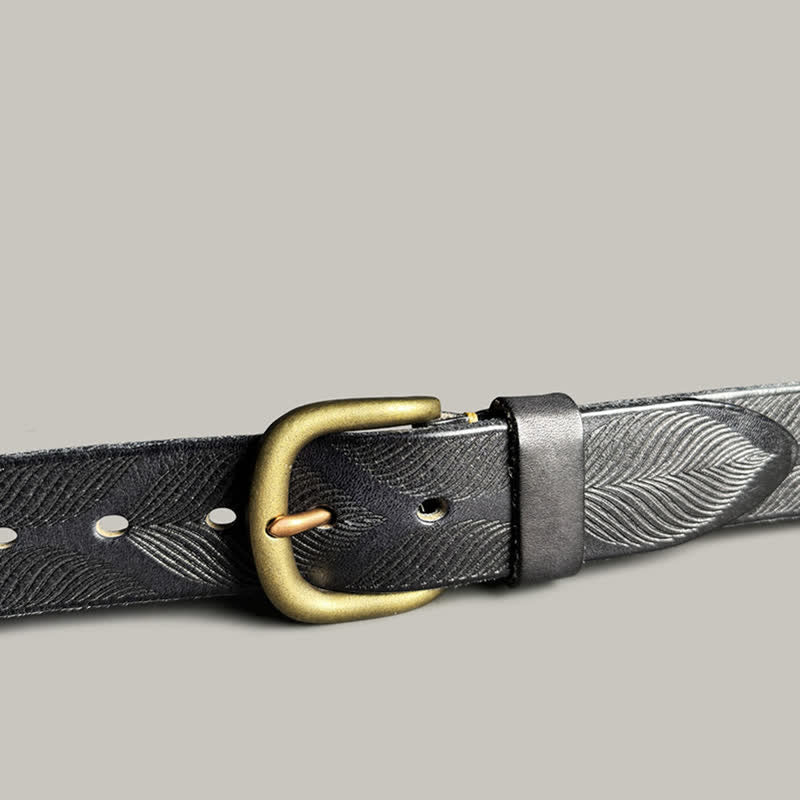 Personalized Distressed Plant Leaves Embossed Leather Belt - Image 14
