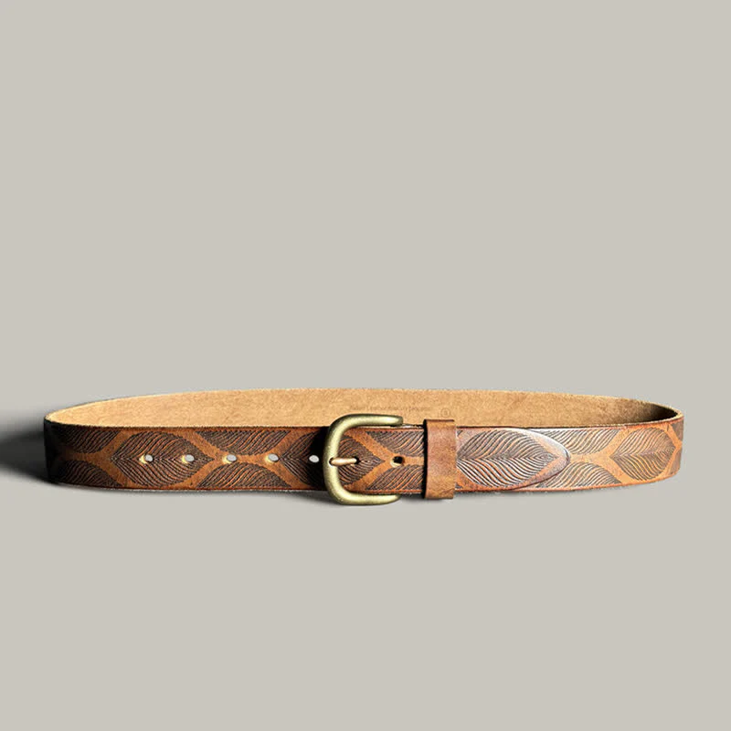 Personalized Distressed Plant Leaves Embossed Leather Belt - Image 3