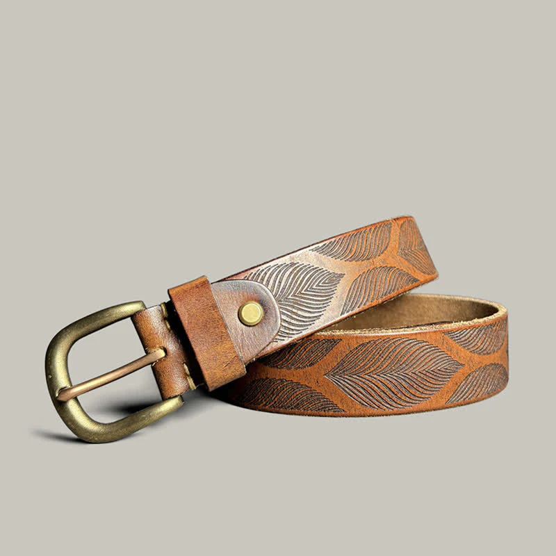 Personalized Distressed Plant Leaves Embossed Leather Belt - Image 5