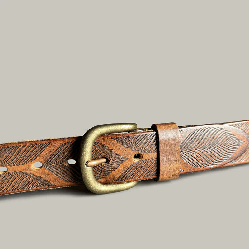 Personalized Distressed Plant Leaves Embossed Leather Belt - Image 7