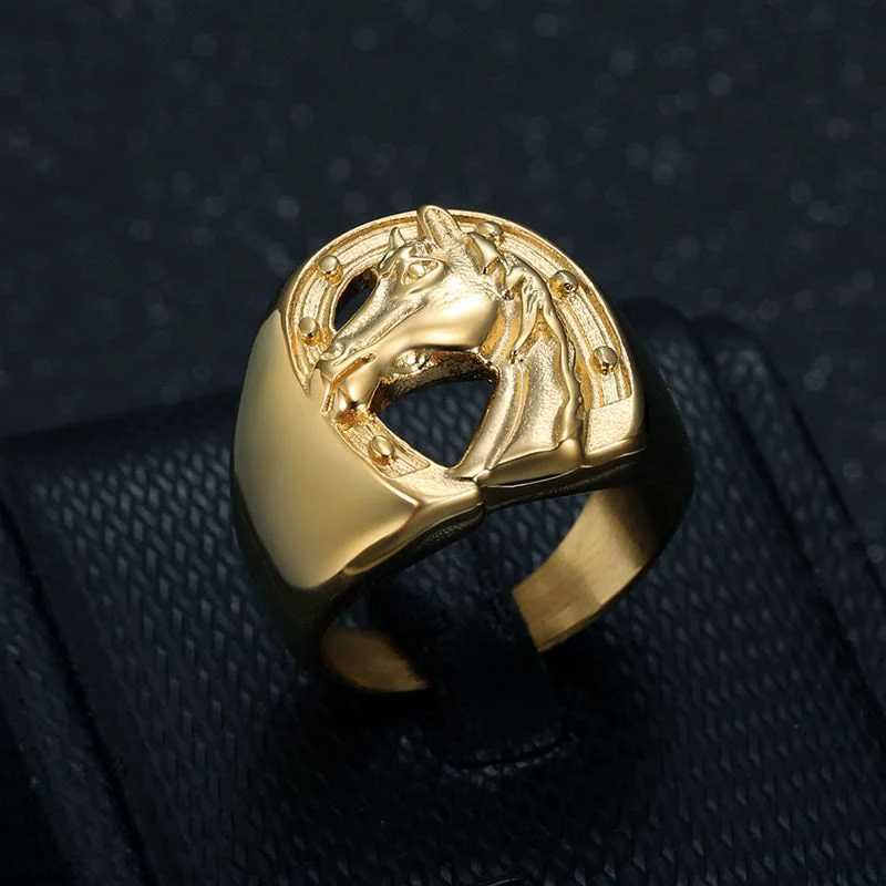 Personalized Golden Horse Head Western Style Ring - Image 2