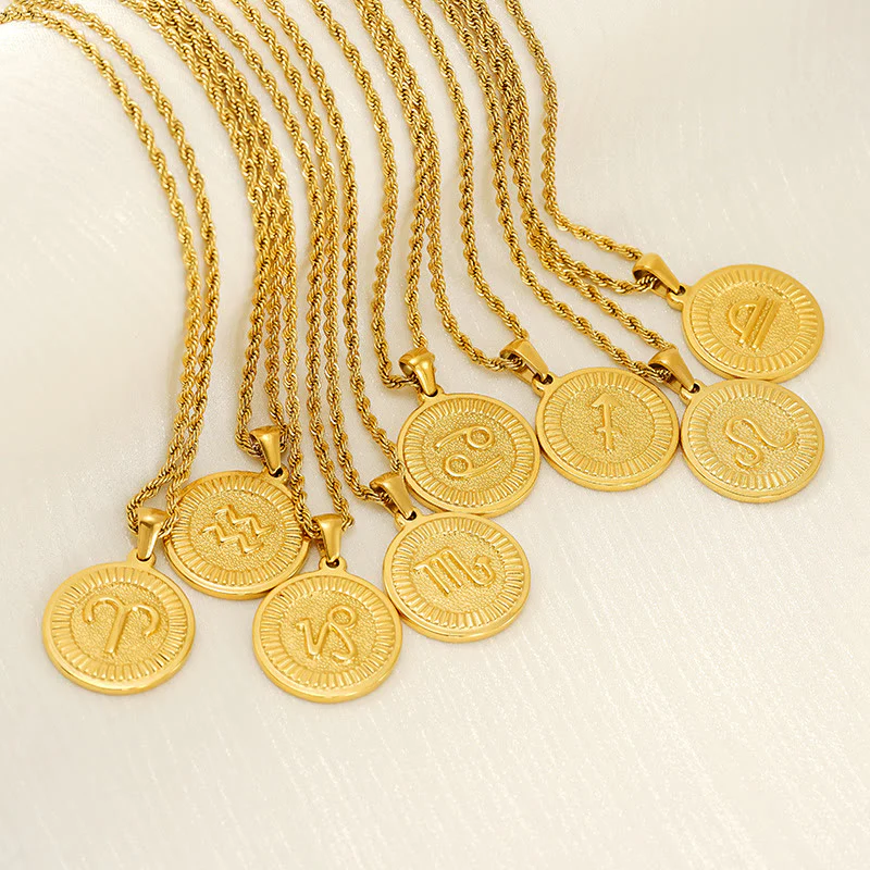 Personalized Zodiac Symbol Coin Pendant Necklace