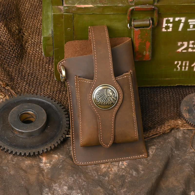 Phone Holster Magnetic Button Crazy Horse Leather Belt Bag - Image 10
