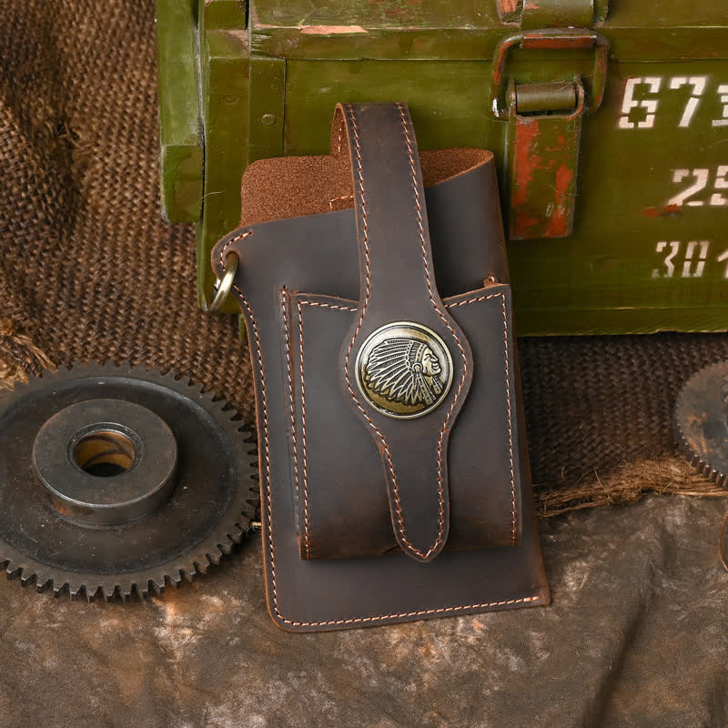 Phone Holster Magnetic Button Crazy Horse Leather Belt Bag - Image 8