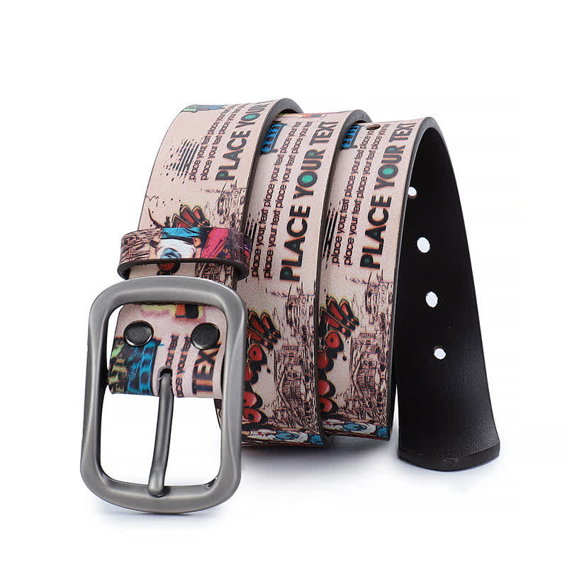 Pink City Letter Graffiti Pattern Genuine Leather Belt - Image 2