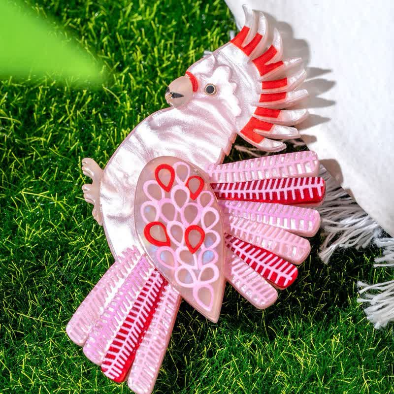 Pink Parrot Bird Handmade Acrylic Brooch - Image 2