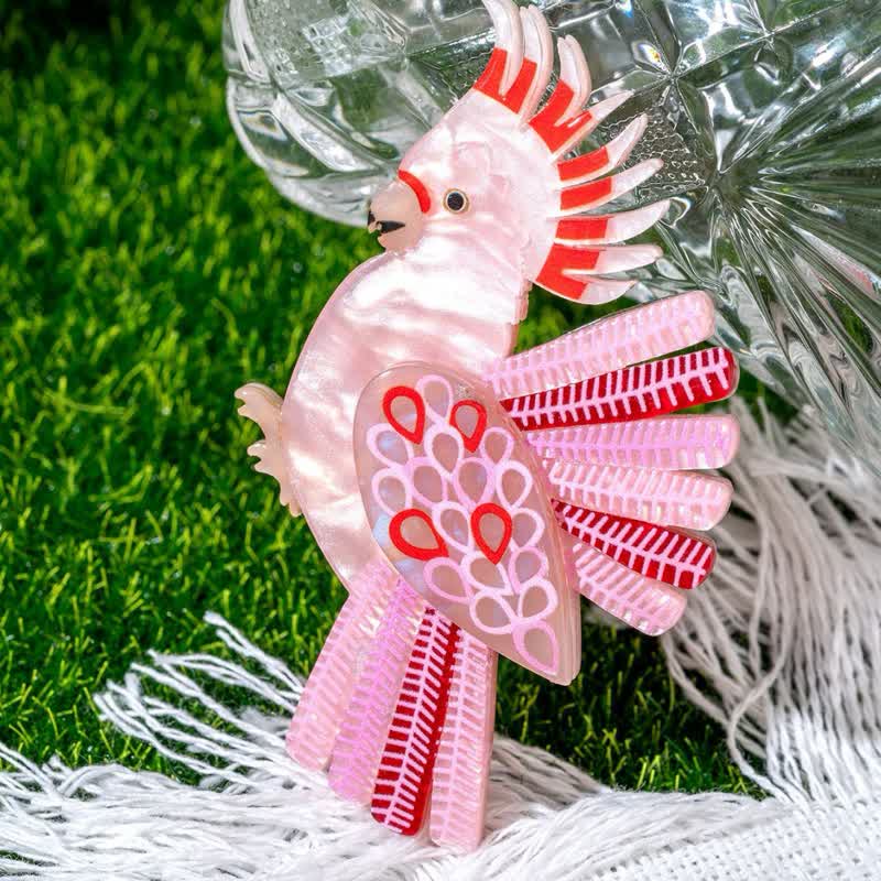Pink Parrot Bird Handmade Acrylic Brooch - Image 3
