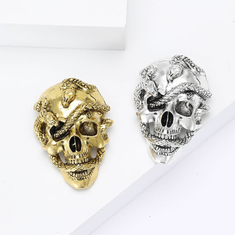 Pirate Gothic Skull Head & Surrounding Snake Brooch - Image 2