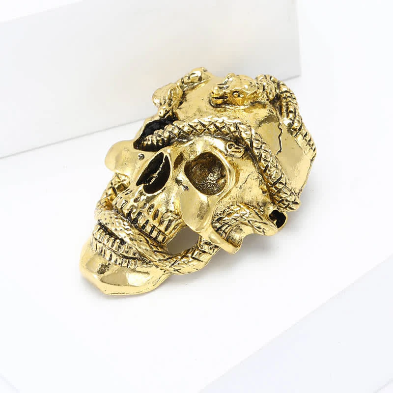 Pirate Gothic Skull Head & Surrounding Snake Brooch - Image 4