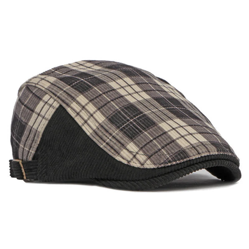 Plaid Corduroy Cotton Duckbill Visor Beret Hat - Image 3