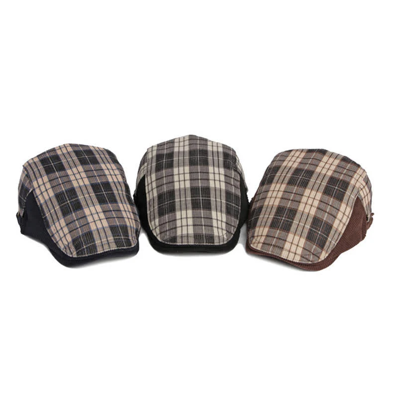 Plaid Corduroy Cotton Duckbill Visor Beret Hat - Image 6