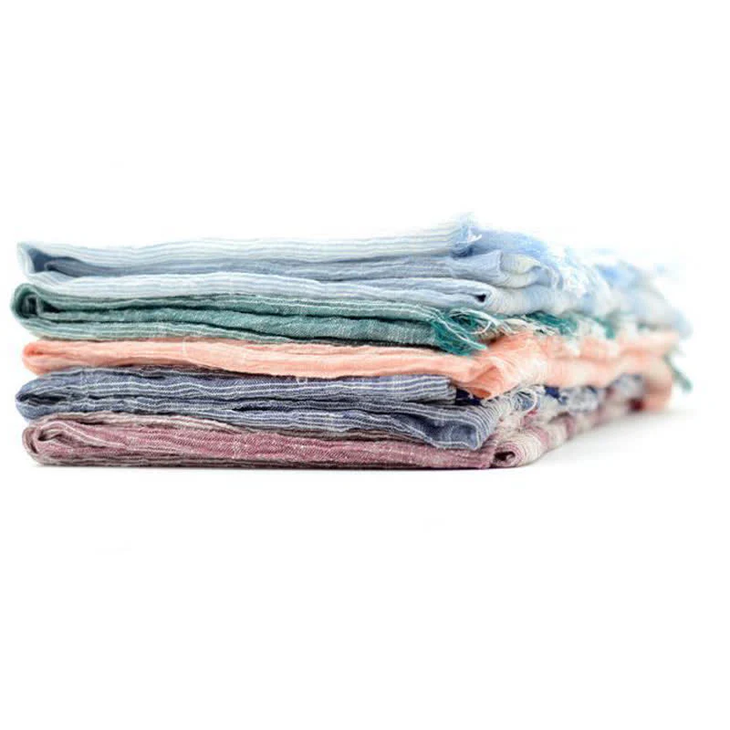 Pleated Vertical Stripes Two Tones Cotton Thin Scarf - Image 2