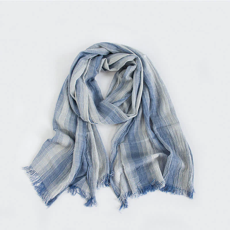 Pleated Vertical Stripes Two Tones Cotton Thin Scarf - Image 7